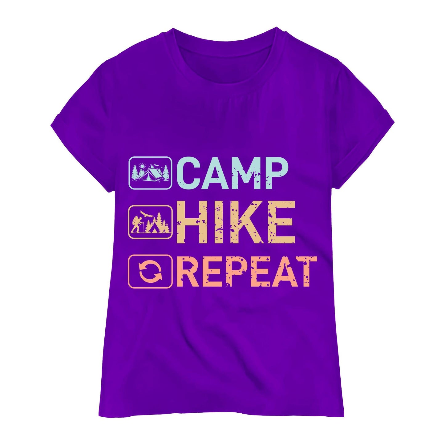 Camp Hike Repeat T-Shirt – Hiking Camping Tee, Outdoor Adventure Shirt, 100% Cotton Unisex Fit