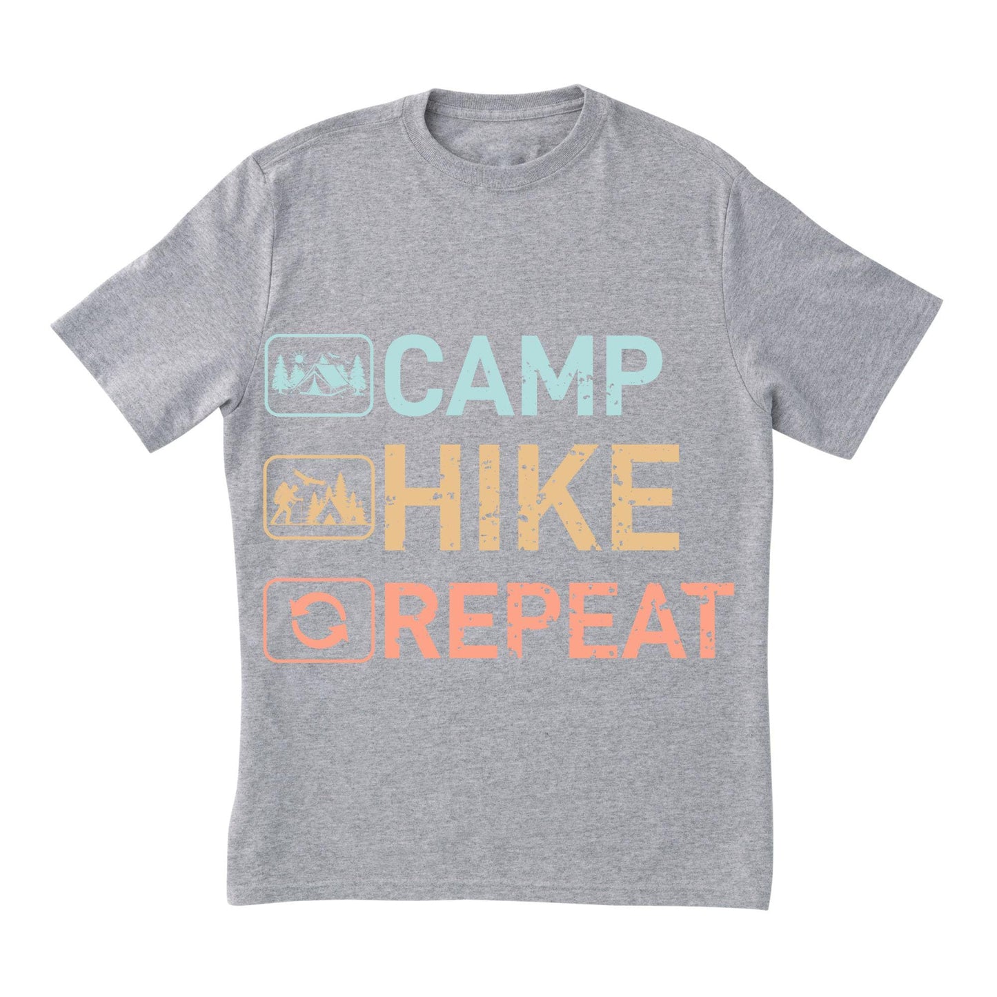Camp Hike Repeat T-Shirt – Hiking Camping Tee, Outdoor Adventure Shirt, 100% Cotton Unisex Fit