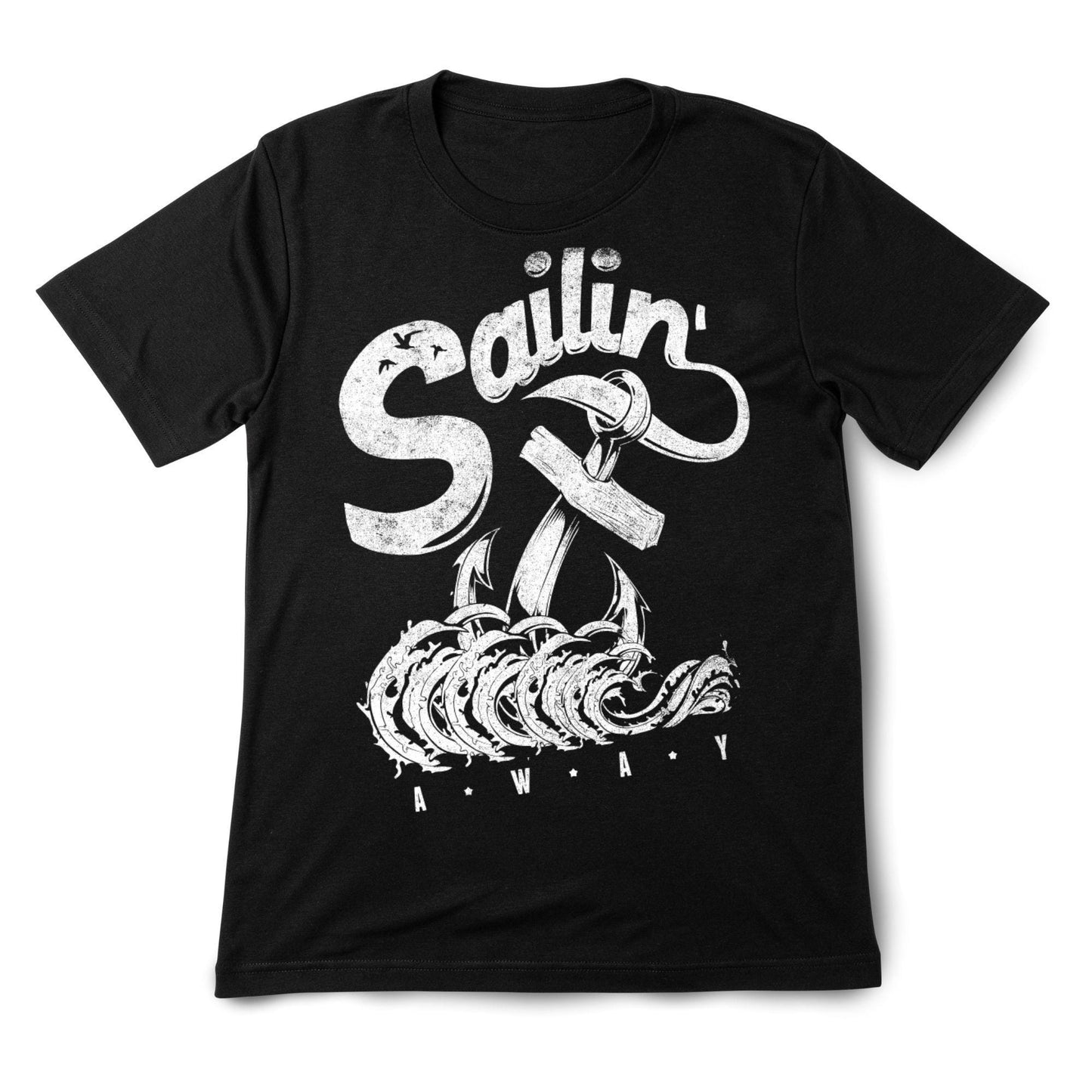 Sailin’ Away Nautical T-Shirt – Vintage Anchor & Waves Tee, 100% Cotton Ocean Lover Gift