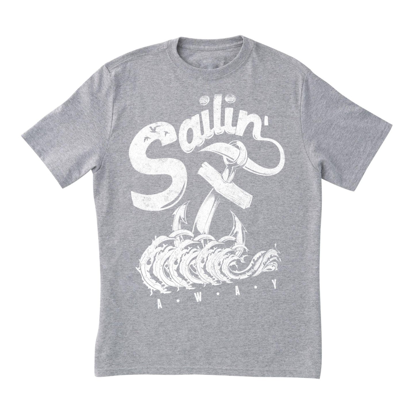 Sailin’ Away Nautical T-Shirt – Vintage Anchor & Waves Tee, 100% Cotton Ocean Lover Gift