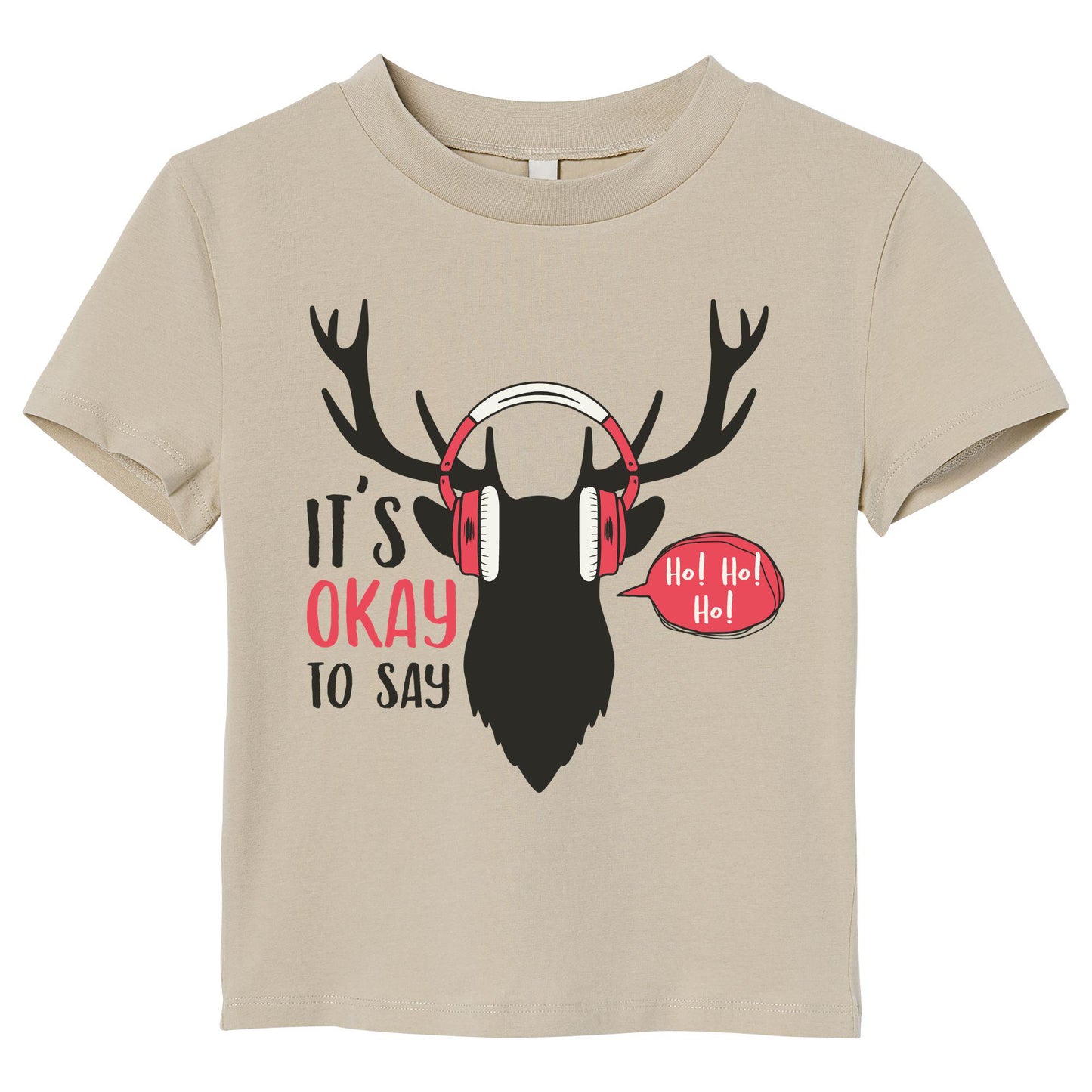 It’s Okay to Say Ho Ho Ho T-Shirt – Funny Holiday Reindeer Headphones Shirt, Christmas Humor Tee, 100% Cotton DTF Print