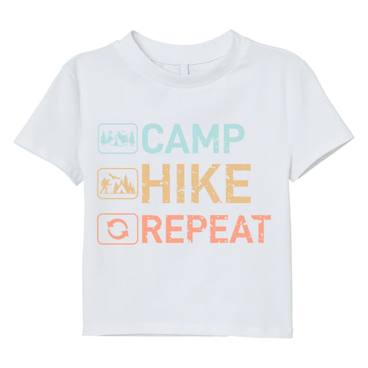 Camp Hike Repeat T-Shirt – Hiking Camping Tee, Outdoor Adventure Shirt, 100% Cotton Unisex Fit