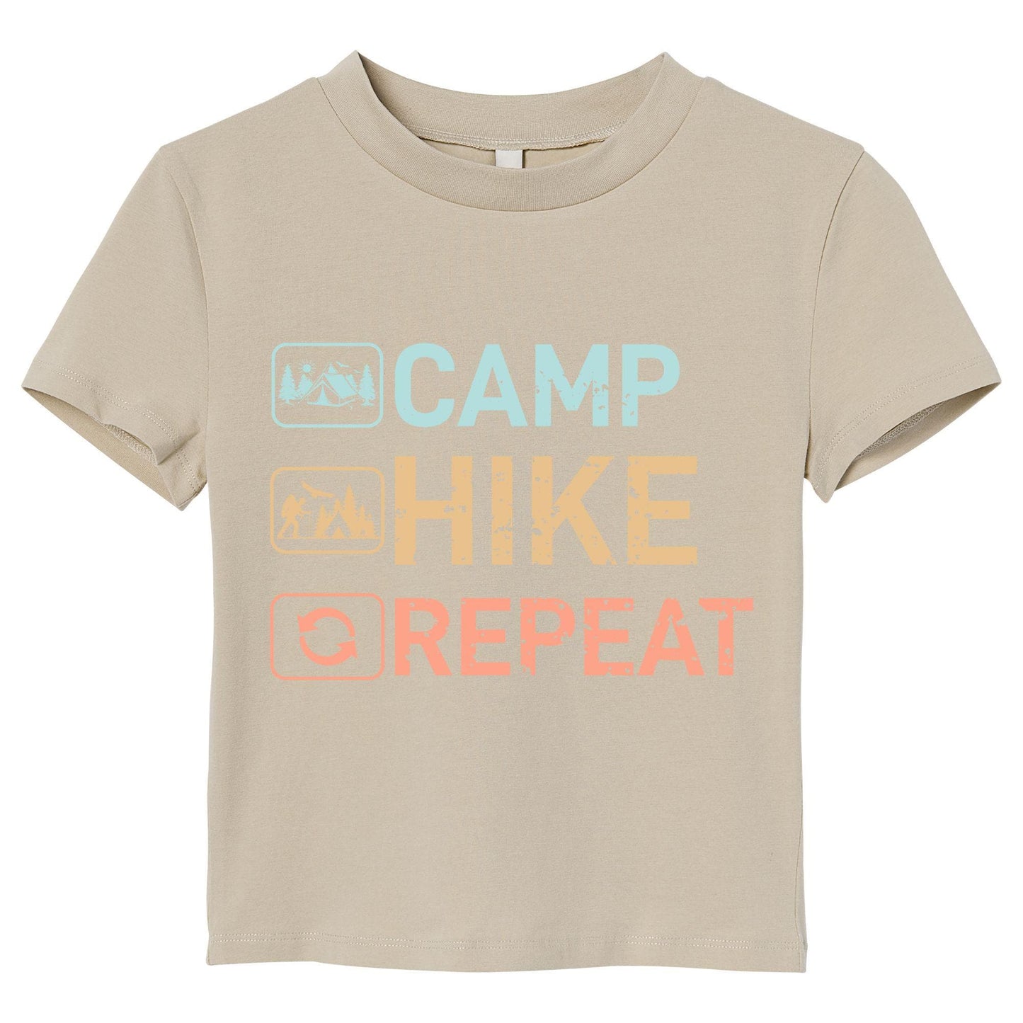 Camp Hike Repeat T-Shirt – Hiking Camping Tee, Outdoor Adventure Shirt, 100% Cotton Unisex Fit