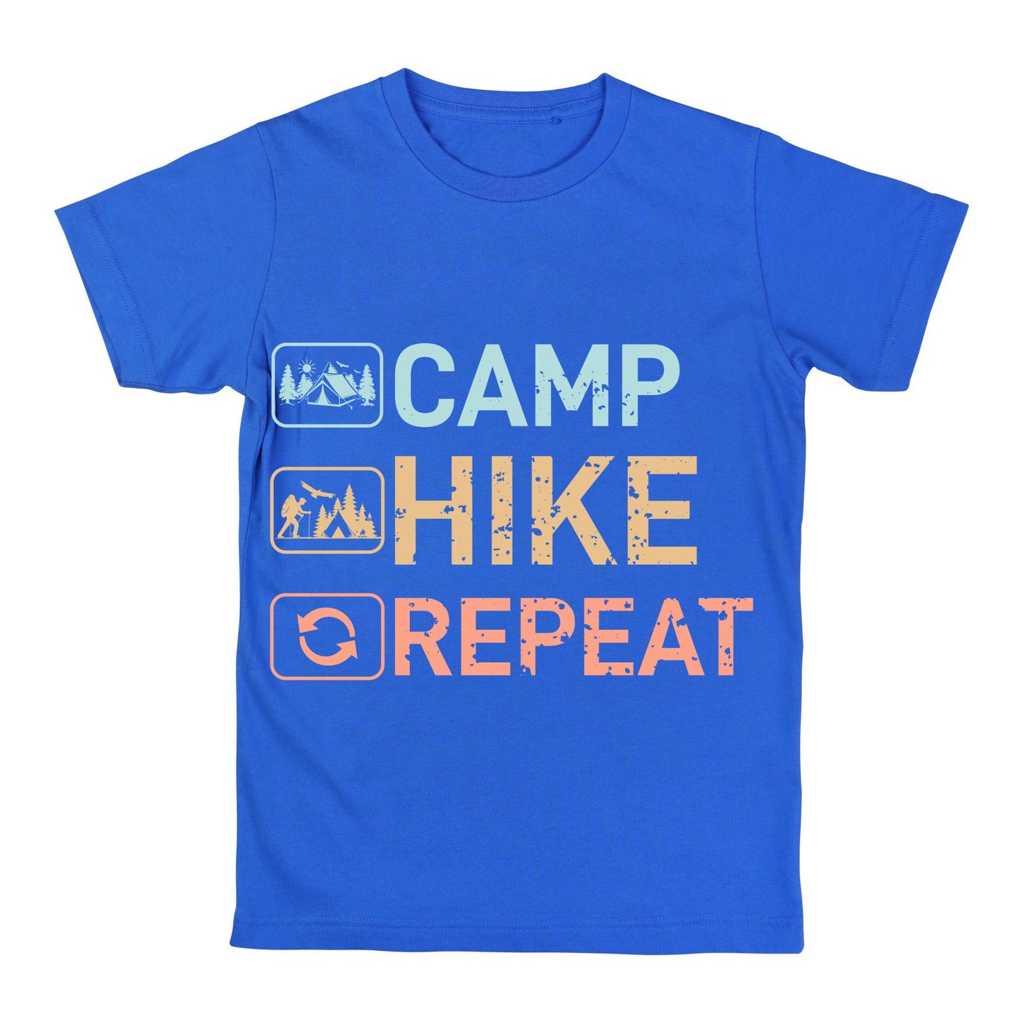 Camp Hike Repeat T-Shirt – Hiking Camping Tee, Outdoor Adventure Shirt, 100% Cotton Unisex Fit