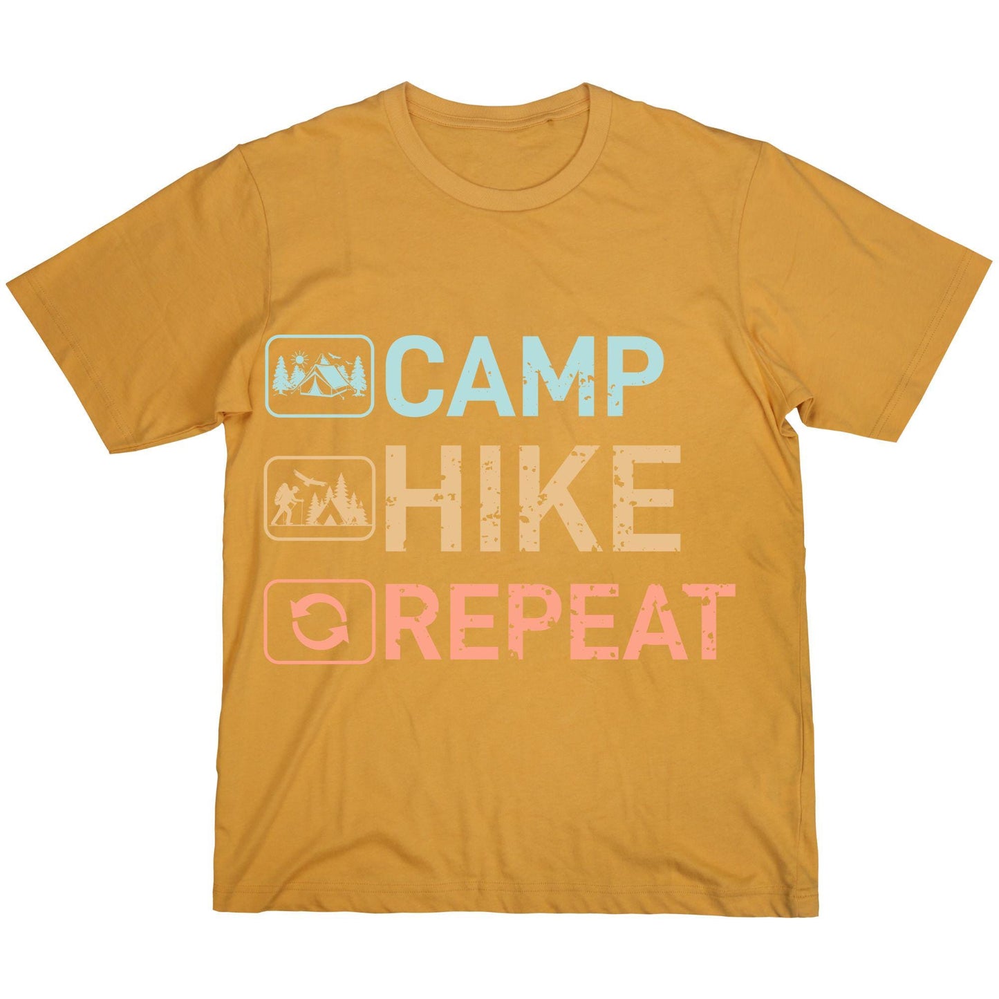 Camp Hike Repeat T-Shirt – Hiking Camping Tee, Outdoor Adventure Shirt, 100% Cotton Unisex Fit