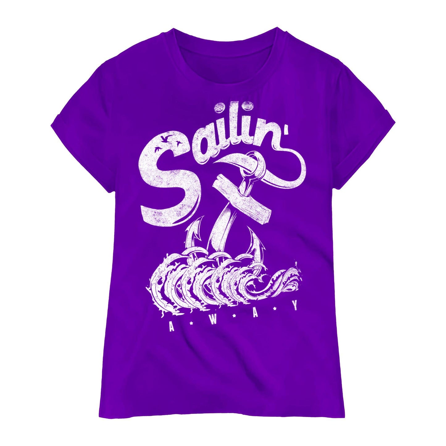 Sailin’ Away Nautical T-Shirt – Vintage Anchor & Waves Tee, 100% Cotton Ocean Lover Gift