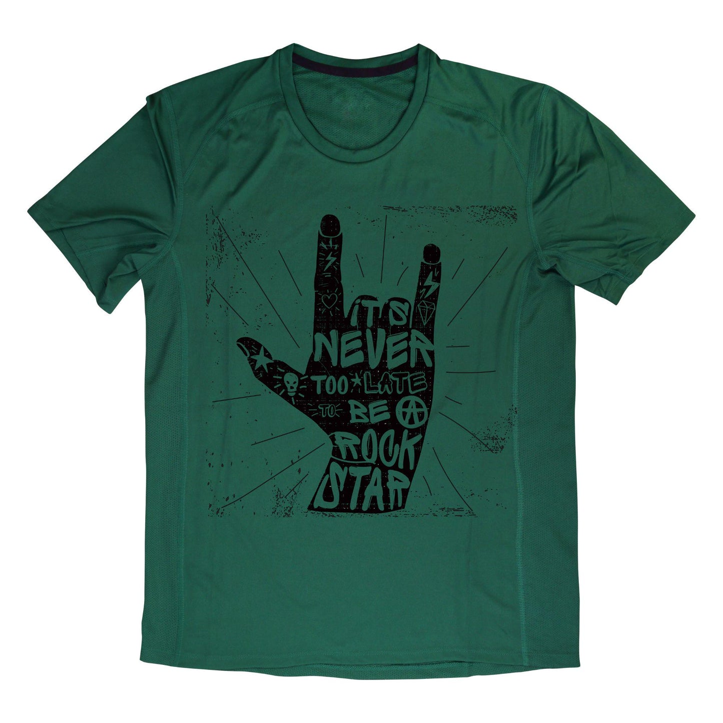 Never Too Late Rockstar T-Shirt – Rock Hand Sign Tee, Punk Style Quote Shirt, 100% Cotton DTF Printed
