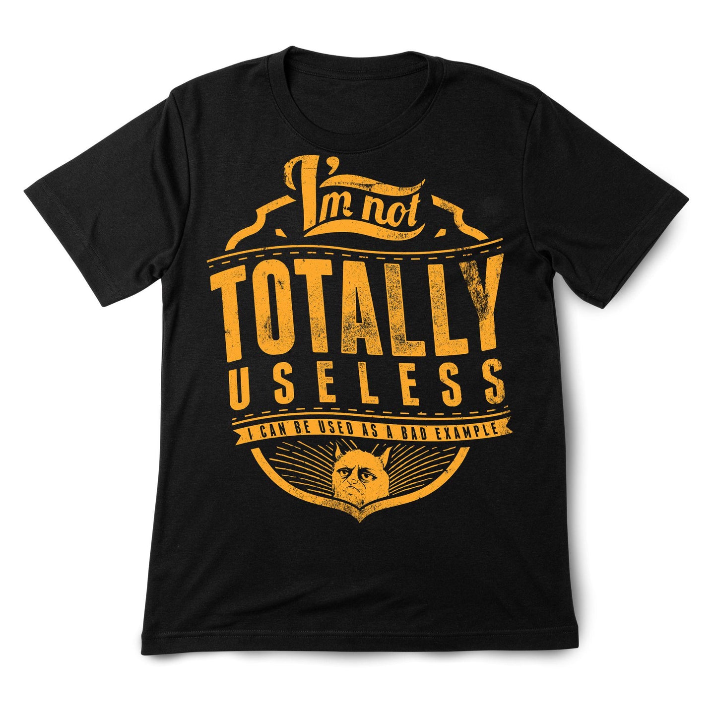 I’m Not Totally Useless Funny T-Shirt – Sarcastic Grumpy Cat Graphic Tee, Bold Red & Yellow Humor Shirt, DTF Print on 100% Cotton