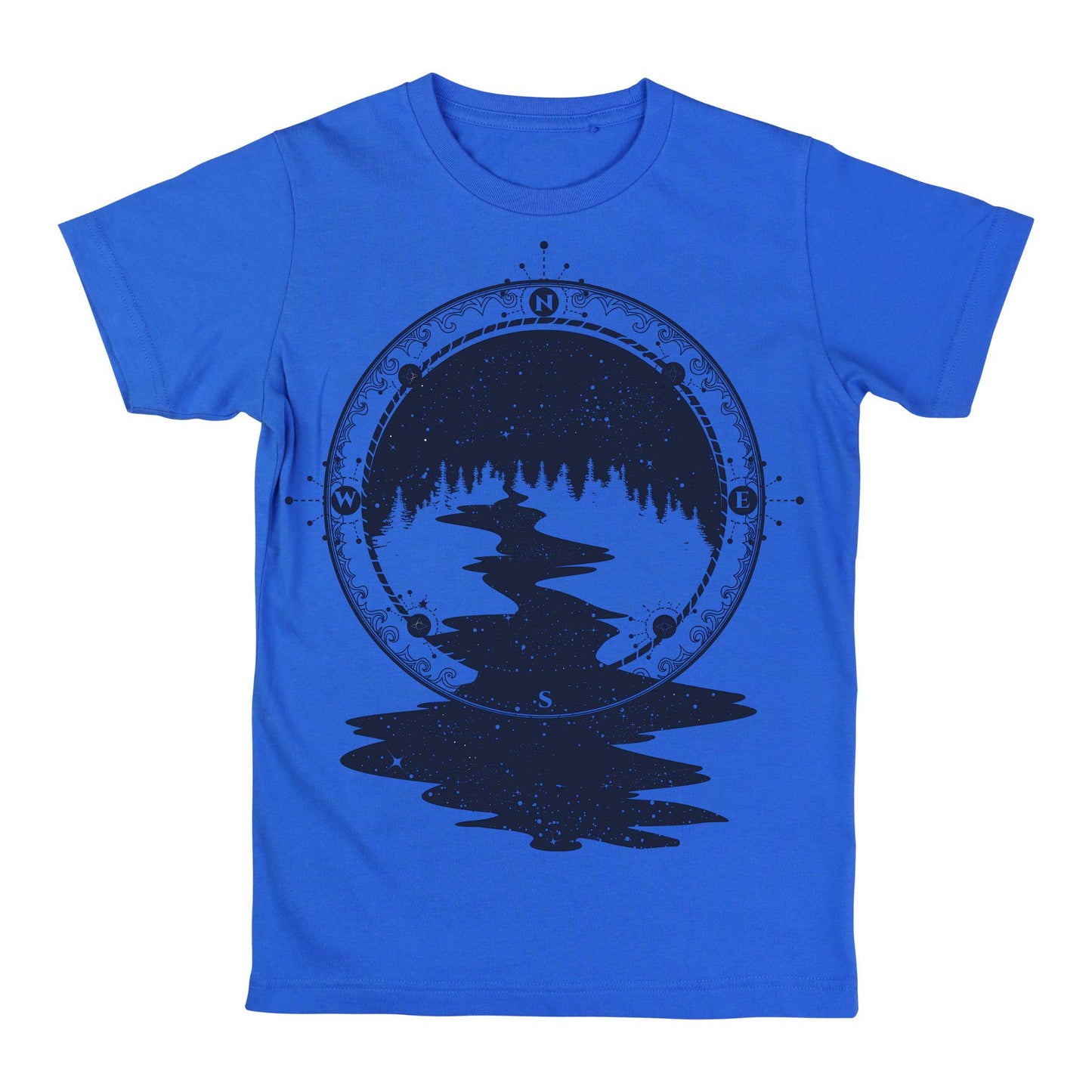 Wilderness Compass T-Shirt – Outdoor Adventure Tee with Forest and River Design, 100% Cotton DTF Printed Shirt