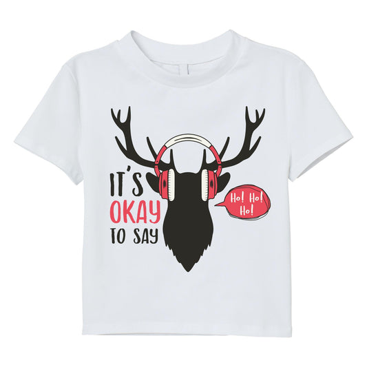 It’s Okay to Say Ho Ho Ho T-Shirt – Funny Holiday Reindeer Headphones Shirt, Christmas Humor Tee, 100% Cotton DTF Print