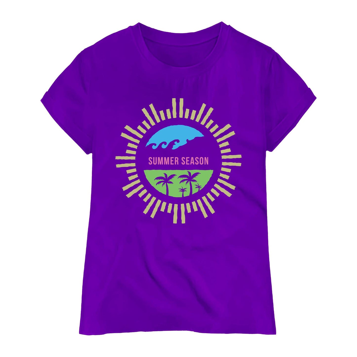 Summer Season Palm Beach T-Shirt – Tropical Paradise Tee with Waves and Sunshine Graphic