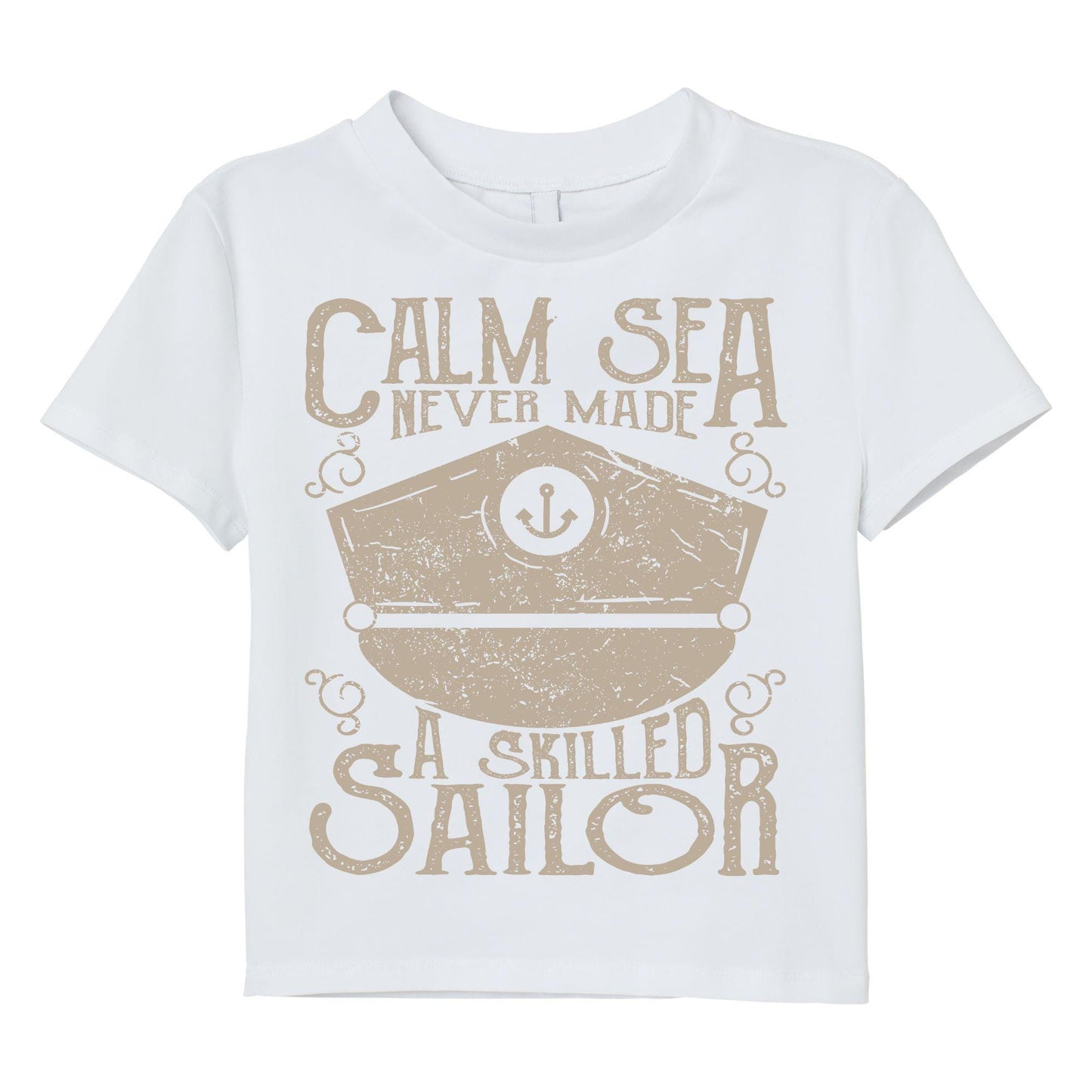 Calm Sea Never Made a Skilled Sailor T-Shirt – Nautical Quote Shirt, Captain Hat Graphic Tee, Sailing & Boating Gift