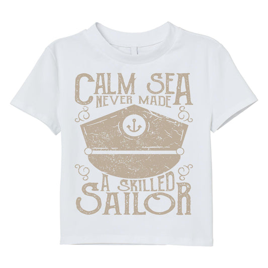 Calm Sea Never Made a Skilled Sailor T-Shirt – Nautical Quote Shirt, Captain Hat Graphic Tee, Sailing & Boating Gift