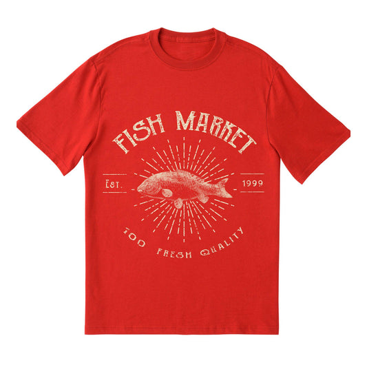 Vintage Fish Market Graphic T-Shirt – Retro Streetwear Tee, Fresh Seafood Print, Casual Unisex Top