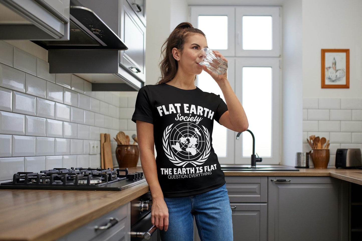 Flat Earth Society T-Shirt – Question Everything Graphic Tee, Funny Conspiracy Theory Shirt, Flat Earth Map Design
