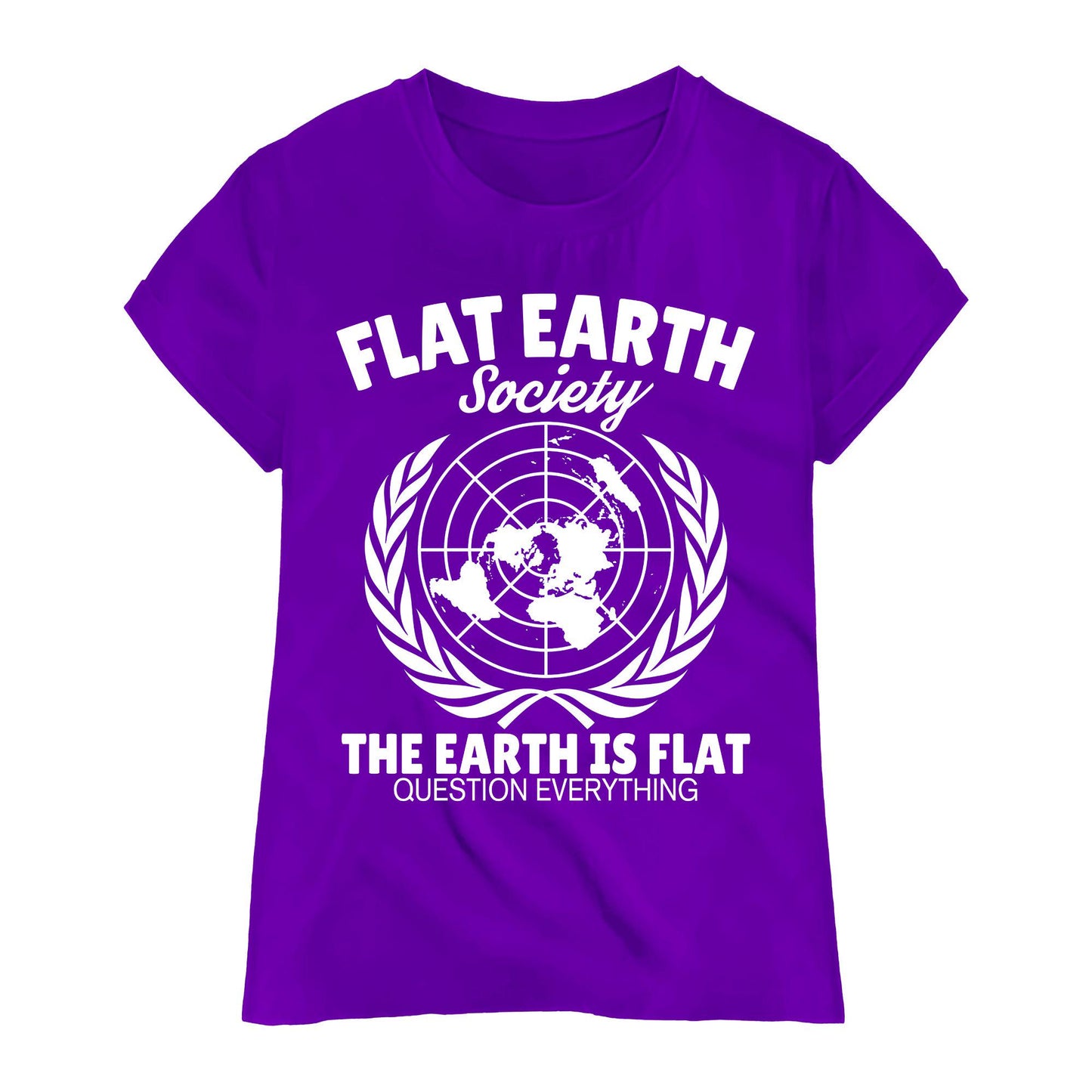 Flat Earth Society T-Shirt – Question Everything Graphic Tee, Funny Conspiracy Theory Shirt, Flat Earth Map Design