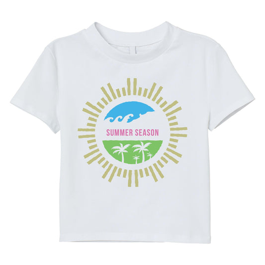 Summer Season Palm Beach T-Shirt – Tropical Paradise Tee with Waves and Sunshine Graphic