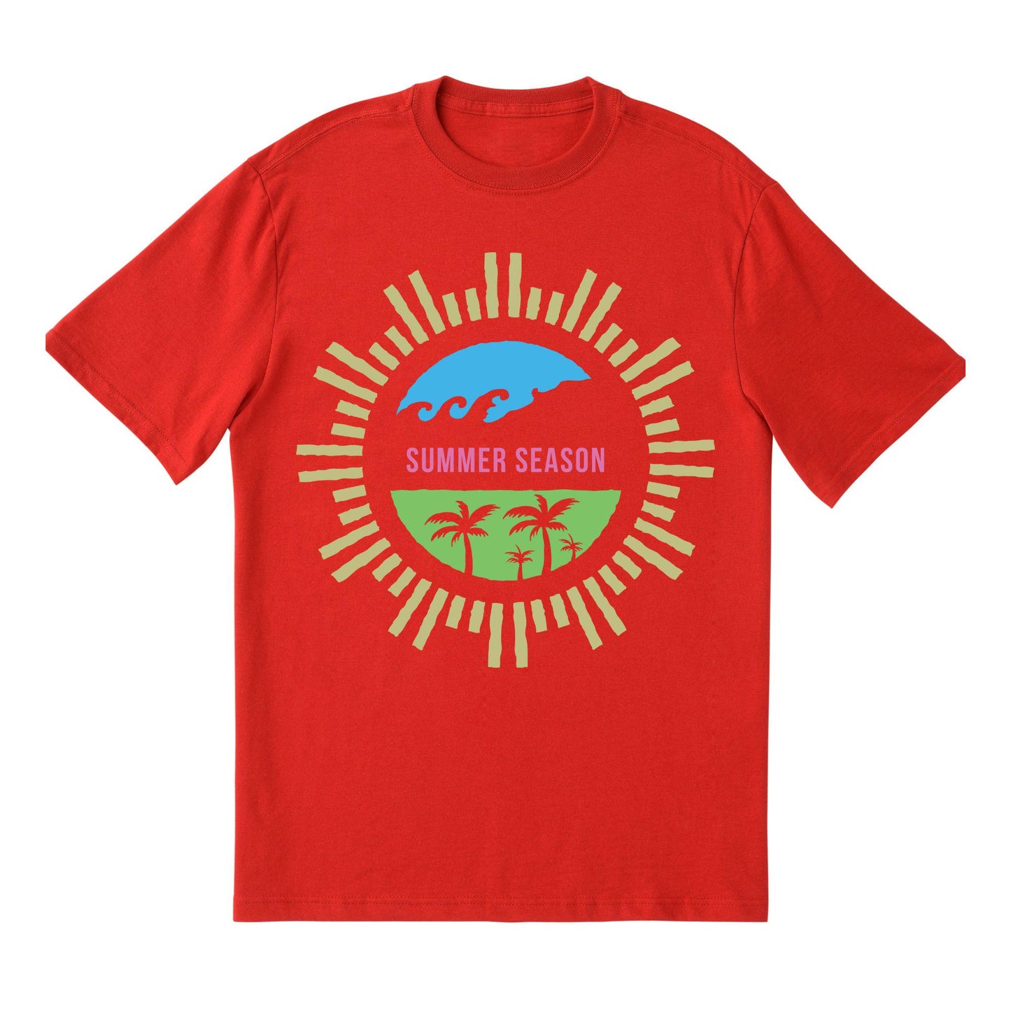 Summer Season Palm Beach T-Shirt – Tropical Paradise Tee with Waves and Sunshine Graphic