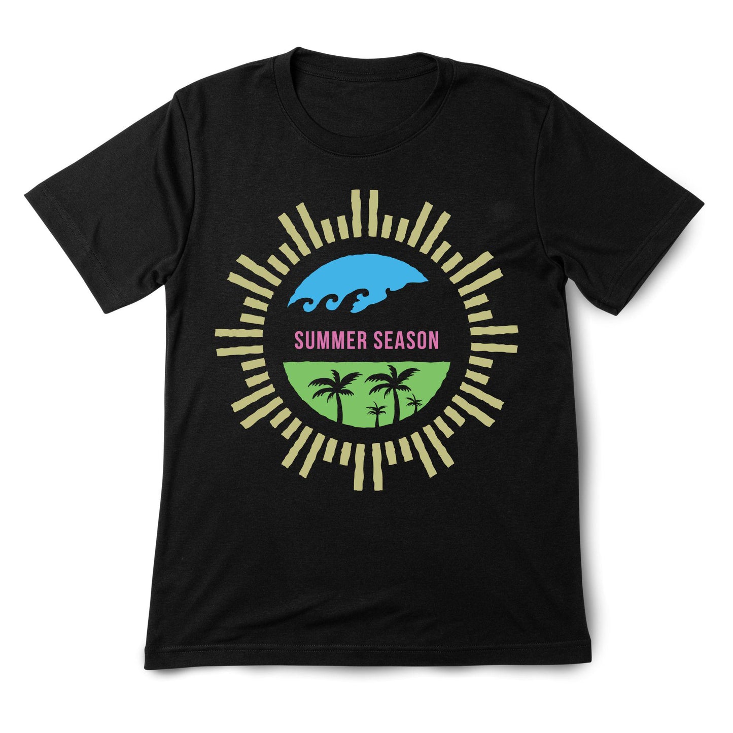 Summer Season Palm Beach T-Shirt – Tropical Paradise Tee with Waves and Sunshine Graphic