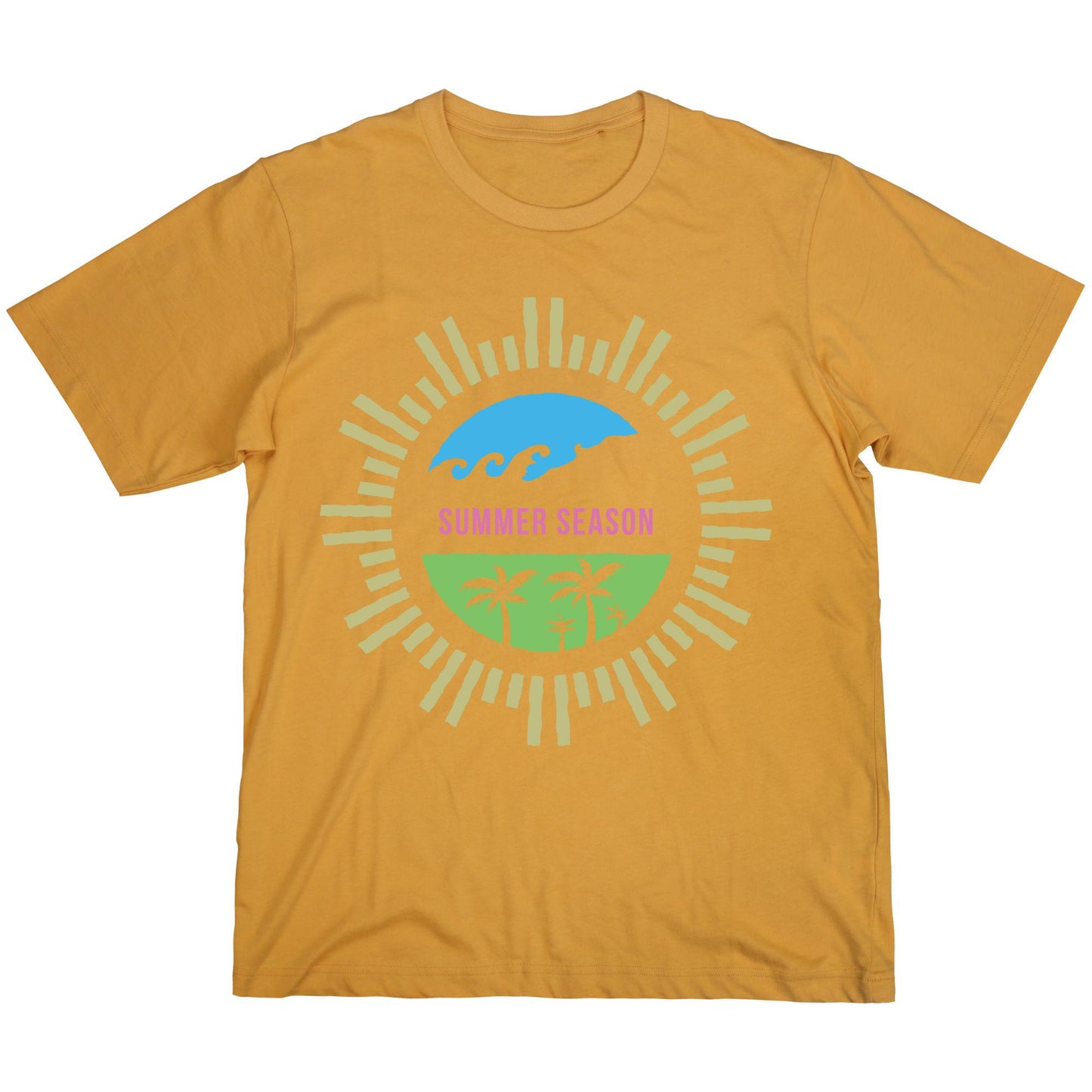 Summer Season Palm Beach T-Shirt – Tropical Paradise Tee with Waves and Sunshine Graphic