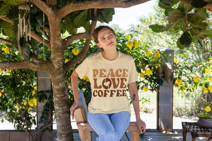Peace Love Coffee Retro T-Shirt – 100% Cotton, Vintage Aesthetic, Coffee Lover Gift
