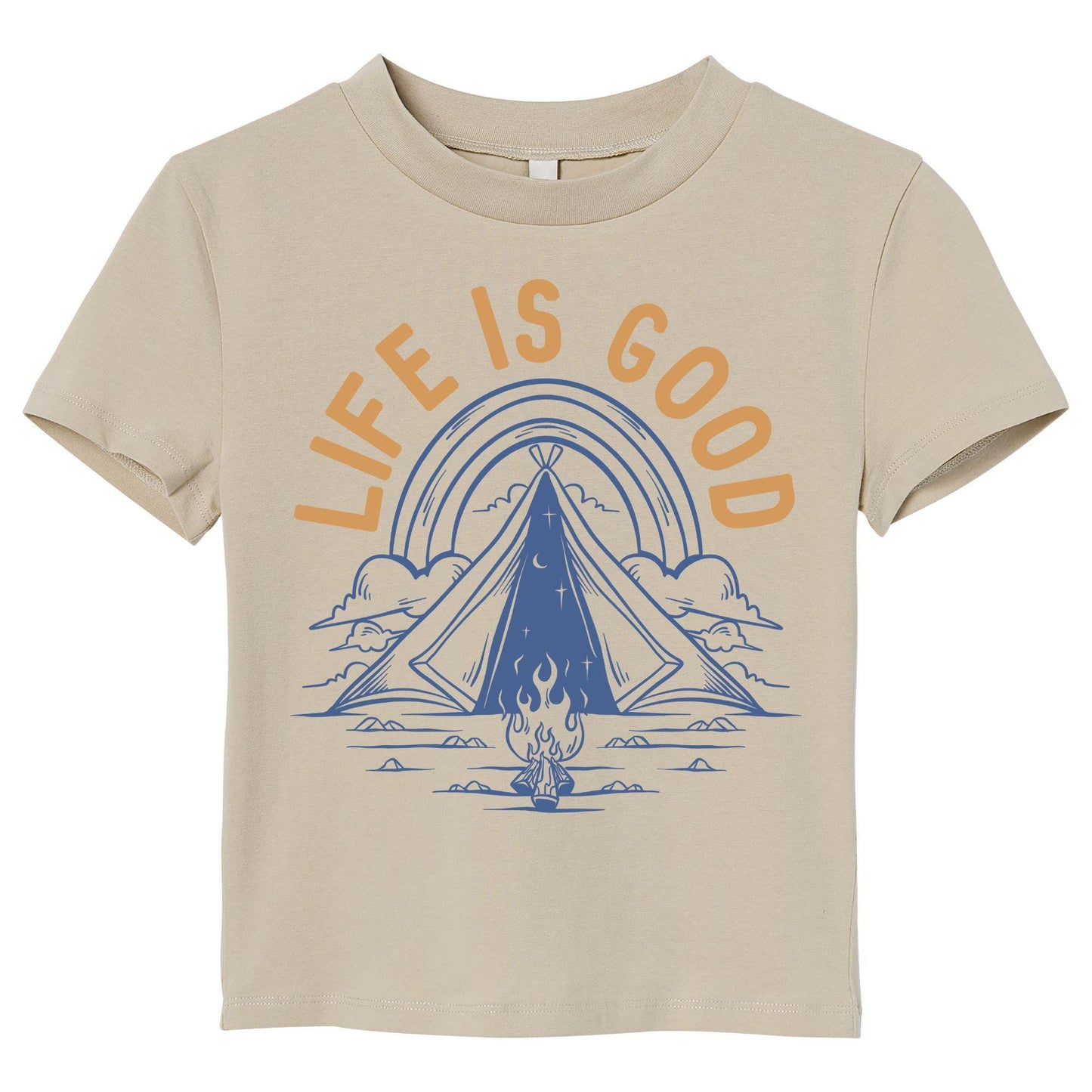 Life Is Good Camping T-Shirt – Minimalist Outdoor Tee, Tent Campfire Shirt, 100% Cotton Adventure Gift