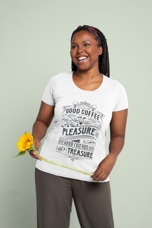 Good Coffee Quote T-Shirt – Friends Are a Treasure Tee, Vintage Typography Shirt, 100% Cotton Gift