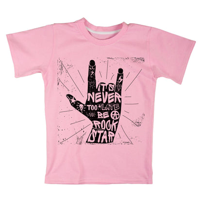 Never Too Late Rockstar T-Shirt – Rock Hand Sign Tee, Punk Style Quote Shirt, 100% Cotton DTF Printed