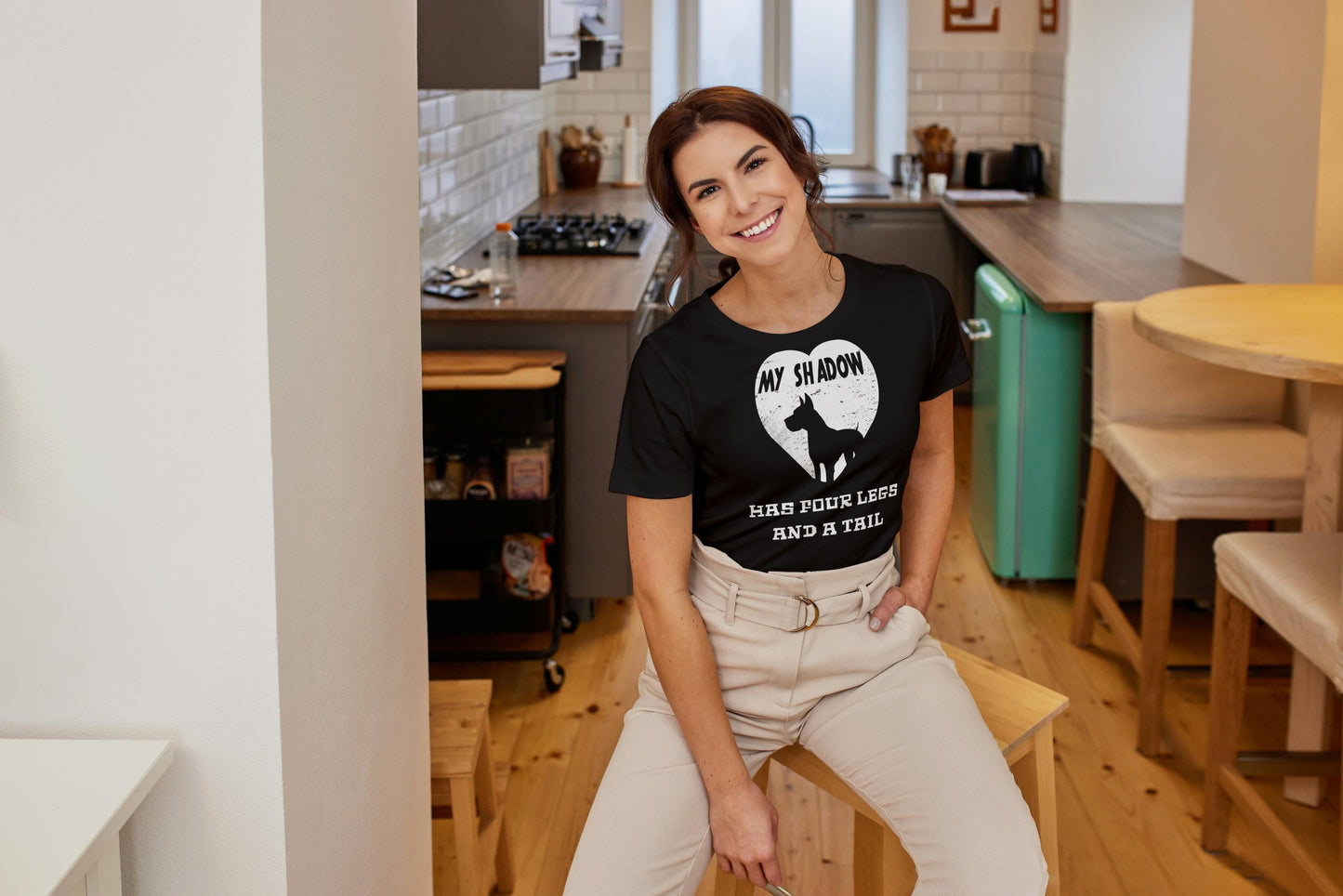 My Shadow Has Four Legs T-Shirt – Dog Lover Pet Owner Shirt, Heart Silhouette Graphic Tee, DTF Printed on 100% Cotton