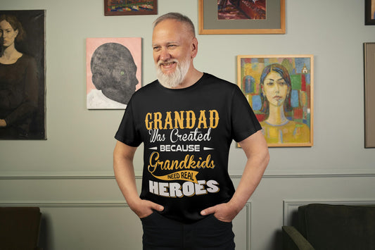 Grandad Hero T-Shirt – Funny Grandpa Gift Tee, Grandkids Need Real Heroes Shirt, DTF Printed on 100% Cotton