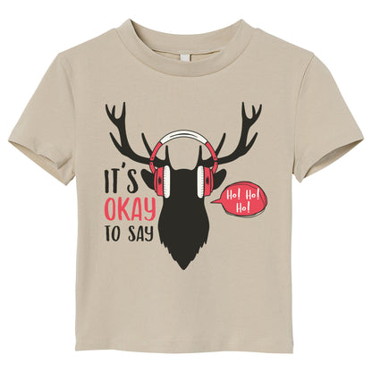 It’s Okay to Say Ho Ho Ho T-Shirt – Funny Holiday Reindeer Headphones Shirt, Christmas Humor Tee, 100% Cotton DTF Print