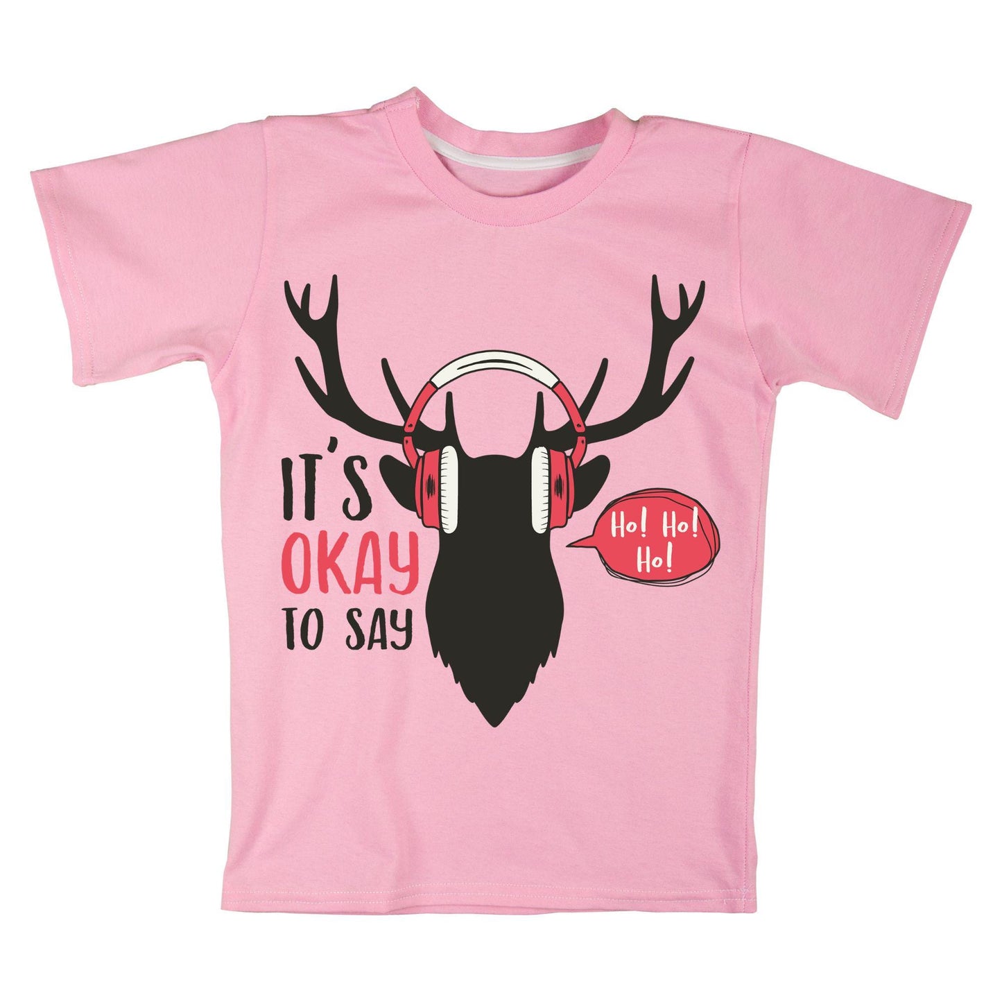 It’s Okay to Say Ho Ho Ho T-Shirt – Funny Holiday Reindeer Headphones Shirt, Christmas Humor Tee, 100% Cotton DTF Print