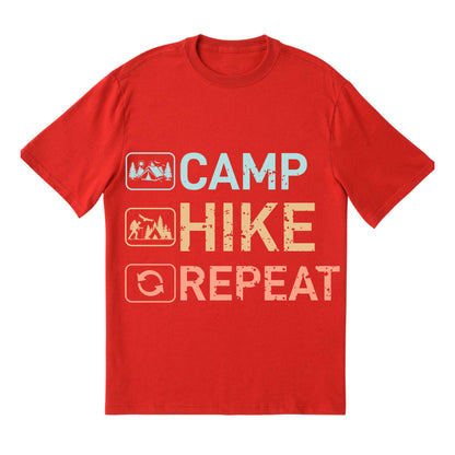Camp Hike Repeat T-Shirt – Hiking Camping Tee, Outdoor Adventure Shirt, 100% Cotton Unisex Fit