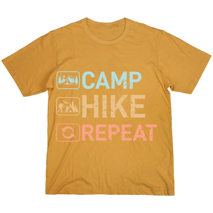 Camp Hike Repeat T-Shirt – Hiking Camping Tee, Outdoor Adventure Shirt, 100% Cotton Unisex Fit
