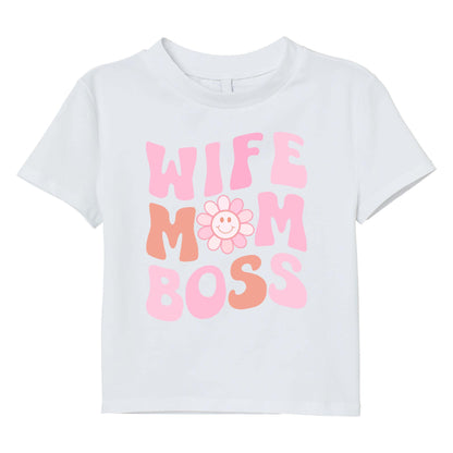 Wife Mom Boss T-Shirt – Cute Retro Mom Life Tee, 100% Cotton Gift for Moms & Wives