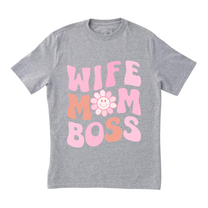Wife Mom Boss T-Shirt – Cute Retro Mom Life Tee, 100% Cotton Gift for Moms & Wives