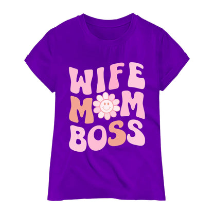 Wife Mom Boss T-Shirt – Cute Retro Mom Life Tee, 100% Cotton Gift for Moms & Wives