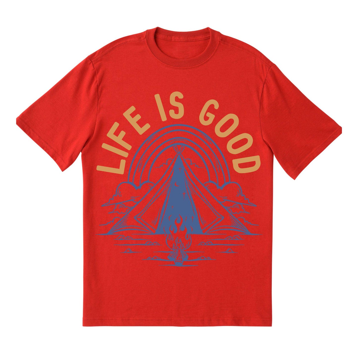 Life Is Good Camping T-Shirt – Minimalist Outdoor Tee, Tent Campfire Shirt, 100% Cotton Adventure Gift