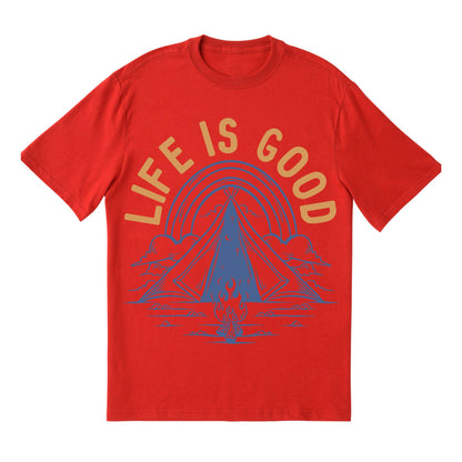Life Is Good Camping T-Shirt – Minimalist Outdoor Tee, Tent Campfire Shirt, 100% Cotton Adventure Gift