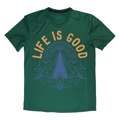 Life Is Good Camping T-Shirt – Minimalist Outdoor Tee, Tent Campfire Shirt, 100% Cotton Adventure Gift