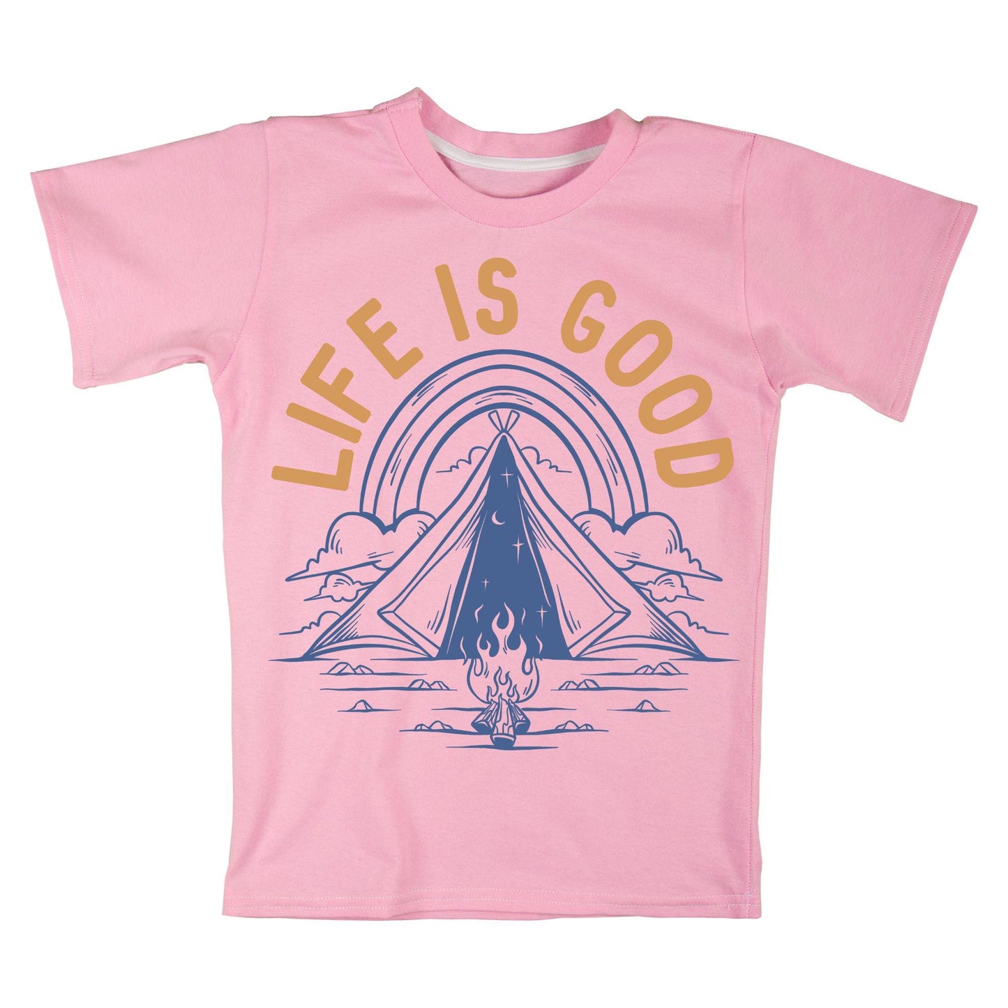 Life Is Good Camping T-Shirt – Minimalist Outdoor Tee, Tent Campfire Shirt, 100% Cotton Adventure Gift