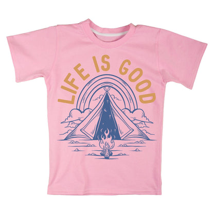 Life Is Good Camping T-Shirt – Minimalist Outdoor Tee, Tent Campfire Shirt, 100% Cotton Adventure Gift