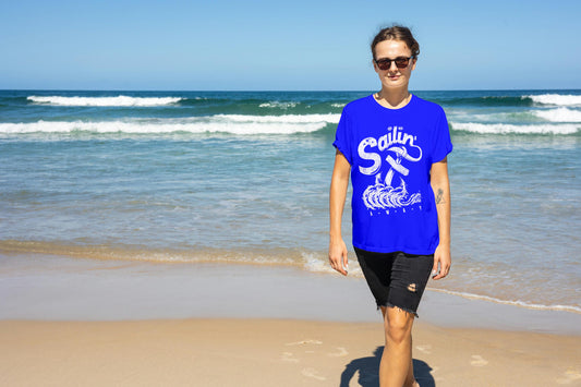 Sailin’ Away Nautical T-Shirt – Vintage Anchor & Waves Tee, 100% Cotton Ocean Lover Gift