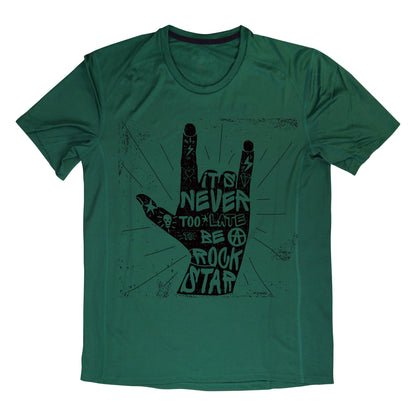 Never Too Late Rockstar T-Shirt – Rock Hand Sign Tee, Punk Style Quote Shirt, 100% Cotton DTF Printed