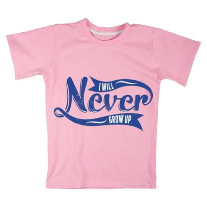 I Will Never Grow Up T-Shirt – Playful Blue Typography Tee for Adults, Fun Gift for Free Spirits, DTF Print on 100% Cotton