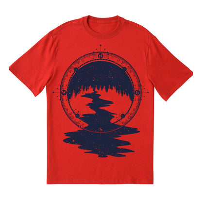 Wilderness Compass T-Shirt – Outdoor Adventure Tee with Forest and River Design, 100% Cotton DTF Printed Shirt