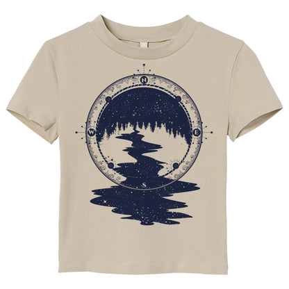 Wilderness Compass T-Shirt – Outdoor Adventure Tee with Forest and River Design, 100% Cotton DTF Printed Shirt