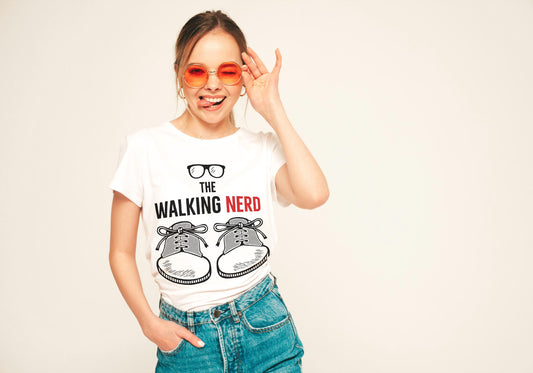 The Walking Nerd Shirt – Funny Geek Graphic Tee, Nerdy Walking Joke T-Shirt, Glasses and Shoes Humor Tee for Bookworms & Gamers