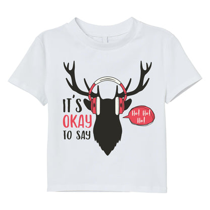 It’s Okay to Say Ho Ho Ho T-Shirt – Funny Holiday Reindeer Headphones Shirt, Christmas Humor Tee, 100% Cotton DTF Print