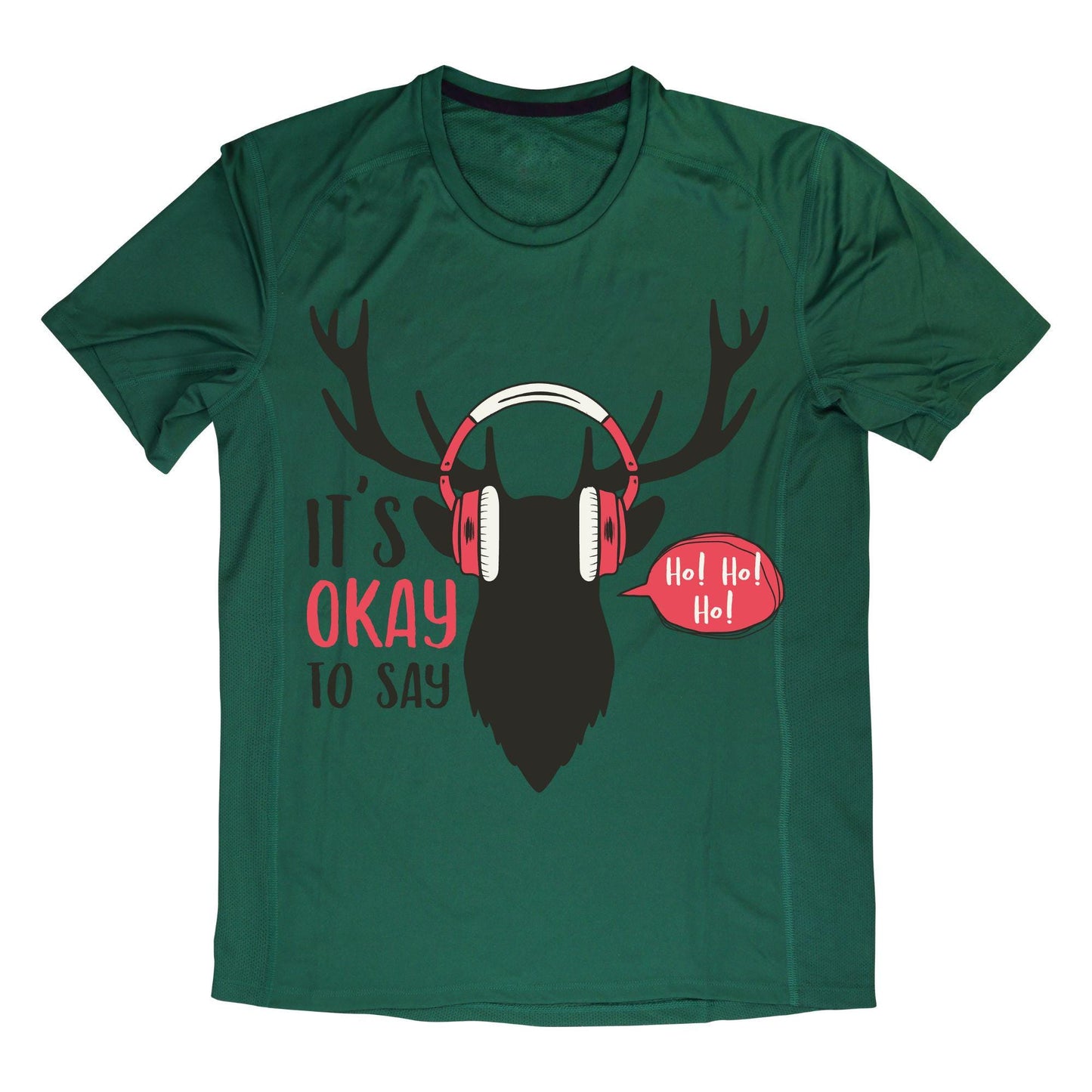 It’s Okay to Say Ho Ho Ho T-Shirt – Funny Holiday Reindeer Headphones Shirt, Christmas Humor Tee, 100% Cotton DTF Print